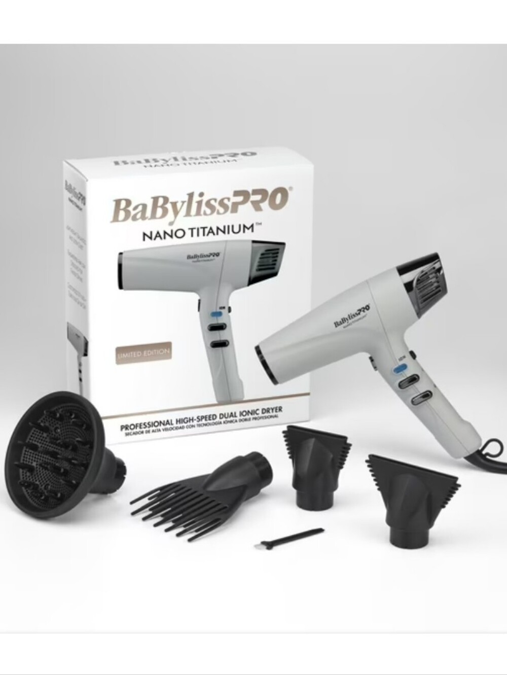 BaBylissPRO Nano Titanium Dual Ionic Hair Dryer Gray BNT9100GY Limited Edition